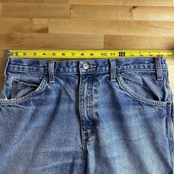 Dickies Shorts Mens 34 Blue Denim Carpenter Cut Offs Distressed‎ Holes Stains - Picture 6 of 8